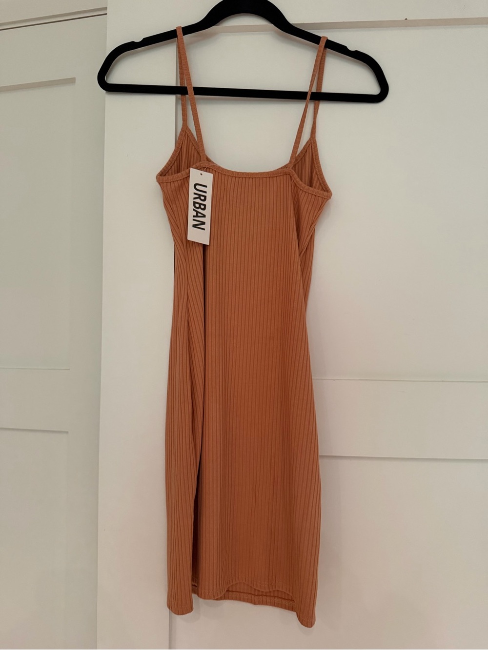Urban Outfitters Ribbed Spaghetti-Strap Mini Dress - Tan